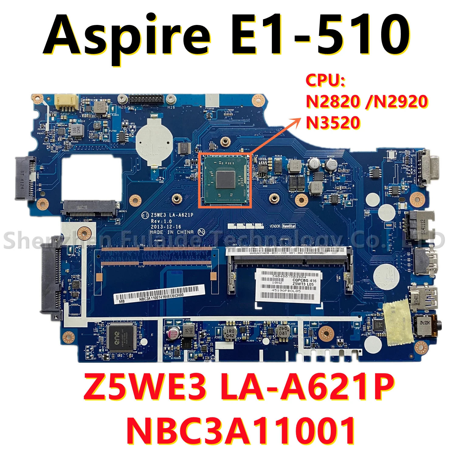Z5WE3 LA-A621P for Acer Aspire E1-510 laptop Mainboard CORE N2820 N2920 N3520 CPU NBC3911001 Motherboard full tested