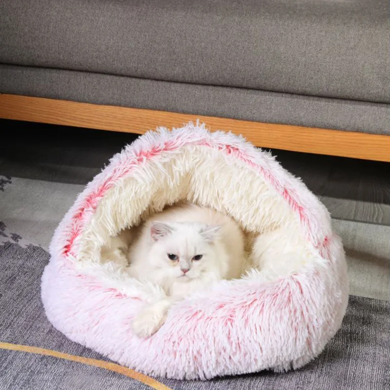 

Round Dog Cave Cat's House Long Mat Bed New Nest Cushion Plush Pet Small Dog Kitten Cats Warm Basket Chihuahua For Sleepping Cat