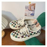 2022 fashion checkered women espadrilles embroidery kawaii japanese style canvas sneakers casual mix color ladies footwear