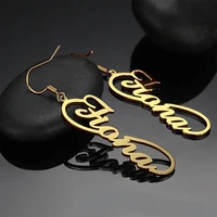 nokmit stainless steel custom name drop earrings for women personalized letters chain eardrop handmade jewelry mothers day gift