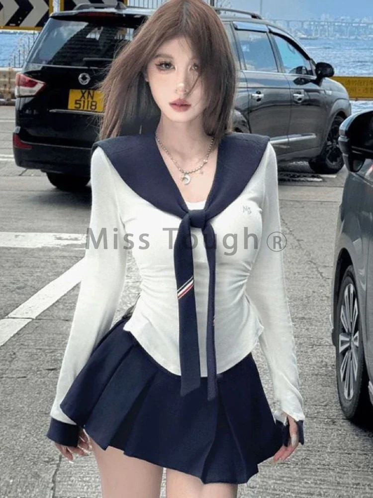 Осенний облегающий комплект из 3 предметов в стиле преппи женский модный милый