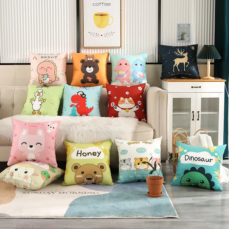 

Cartoon Cushion Cover Double-sided Pillowcase Car Animal Short Plush Pillow Case Sofa Bedside Cushion Covers for Kids Bedroom