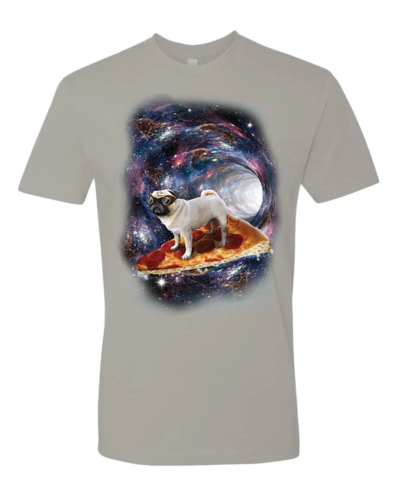Забавная искусственная кожа серфер пиццы мопса Мужская футболка унисекс с
