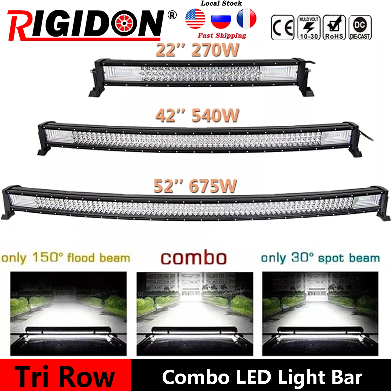 

RIGIDON Curved Tri-Row 22/42/52inch LED Light Bar Flood Spot Combo Beam for Offroad Truck 4X4WD SUV UTE Car Driving Lights
