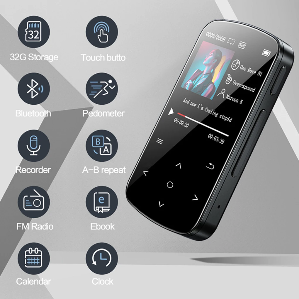 

Portable MP4 Player Clip on 32GB Music Players Voice Recorder Calendar