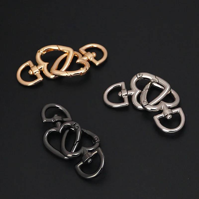 5pcs Heart Shape Spring Gate O Ring Openable Leather Handbag Belt Strap Metal Detachable Trigger Buckle Key Ring DIY Accessories