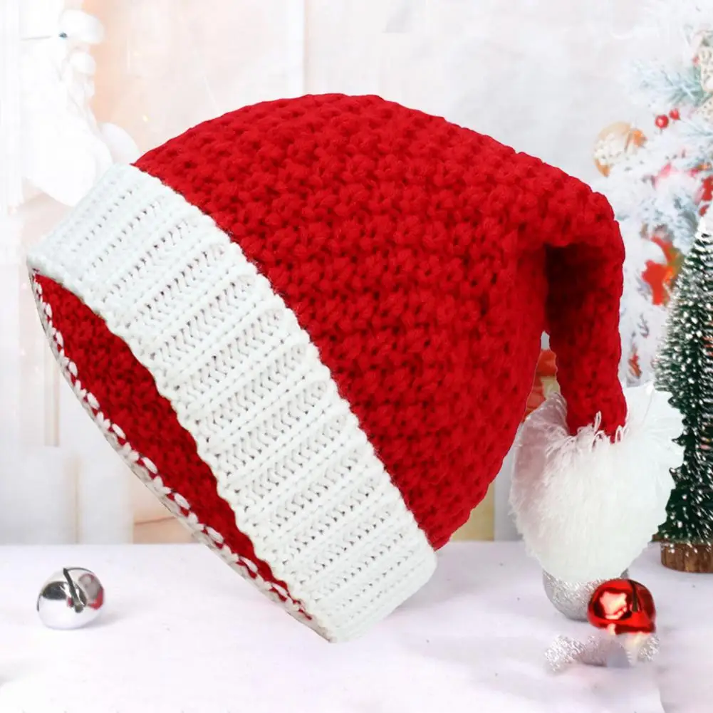 

Christmas Hat Knitted White Pompom Handmade Flanging Thermal Dress Up Costume Accessories Woolen Yarn Women Men Unisex Santa Cla