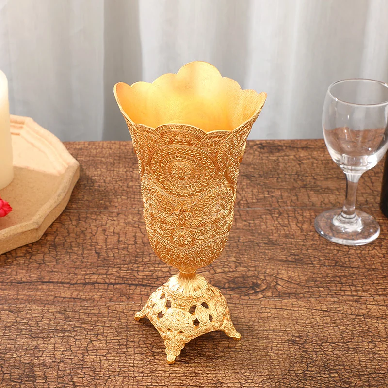 

Европейская резная ваза с золотым отверстием, Высококачественная ваза с вазой, ваза для украшения гостиной ручной работы