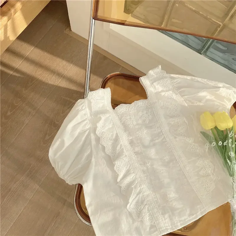 Летний товар новая Корейская версия детская кружевная рубашка джинсовые шорты