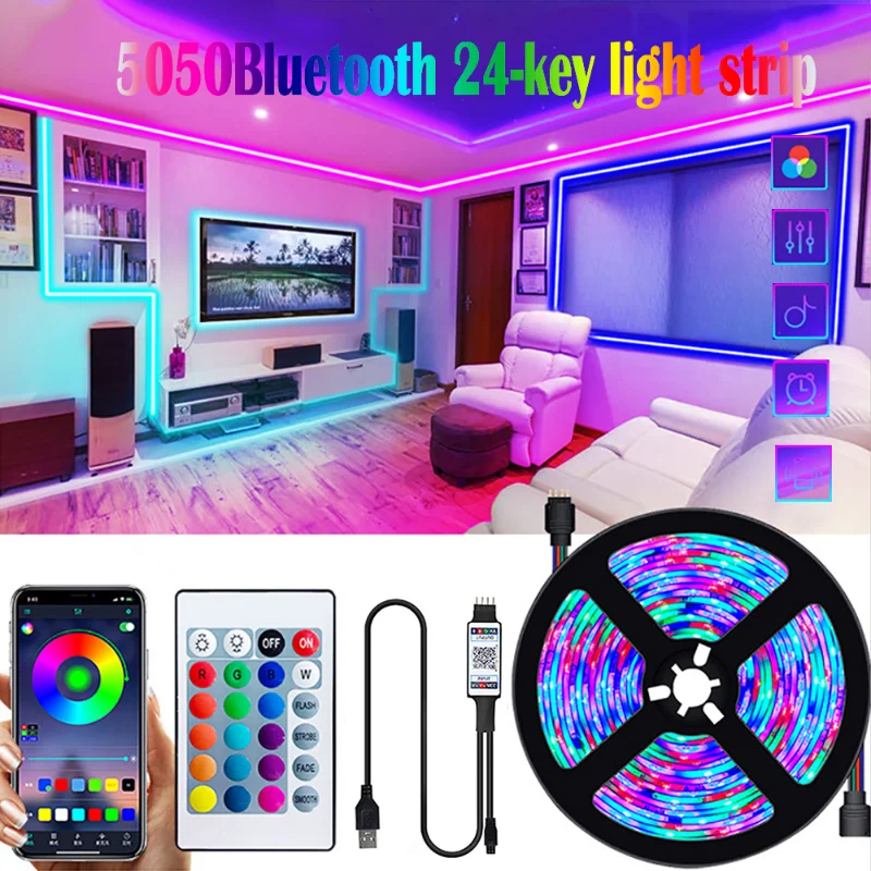 

LED Strip Lights RGB 5050 Bluetooth Waterproof Remote Control Flexible Lamp Tape DC 5V TV BackLight Bedroom Decorate Supports