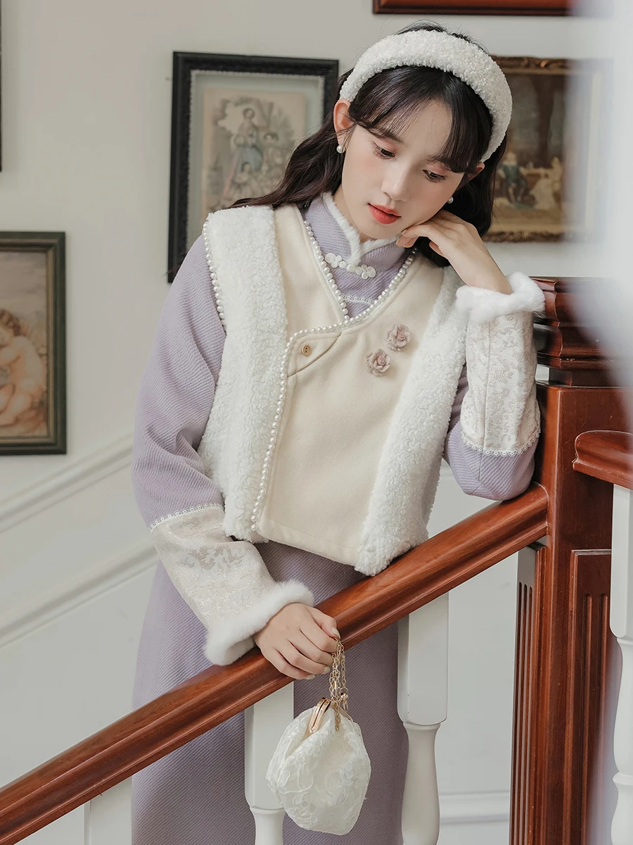 Mori Girl Sweet Tribe Autumn and Winter New Chinese Sle National Vest Dress Two-piece Set Female Student Daily H... |