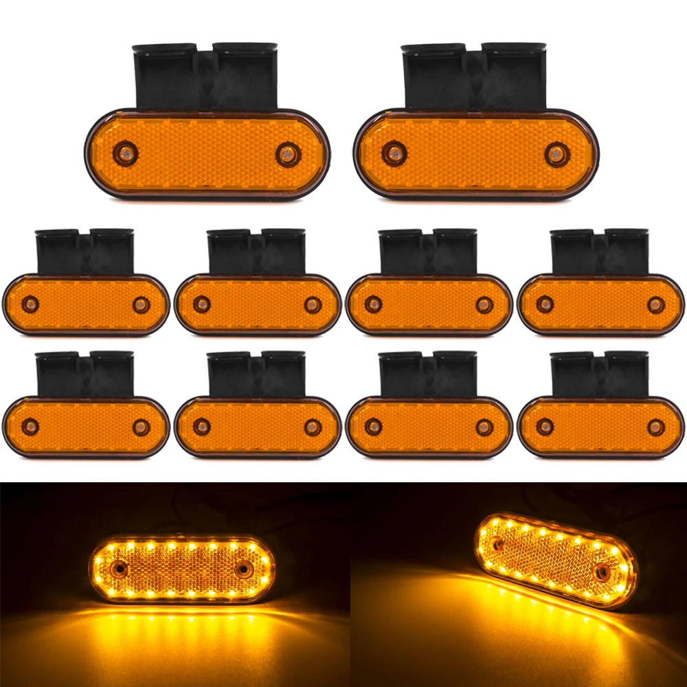 

10Pcs 20 LED 24V Truck Side Marker Light External Rear Clearance Lamp Turn Signal Indicator Tractor RV Lorry Pickup Boat Amber