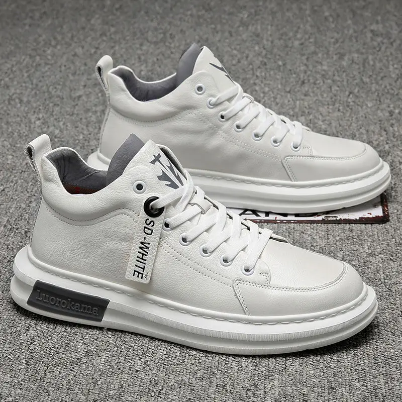 

High-top white shoes men's leather spring/summer 2022 new sports and leisure shoes men's tide shoes thick floor shoes