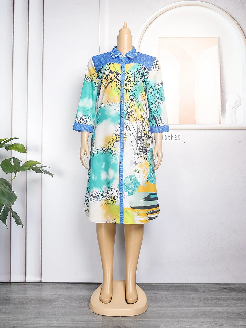 Plus Size Women Dresses Elegant Spring Autumn Long-sleeved Splicing Print Loose Large Size Dress Fashion Casual Tops Shirt Dress
