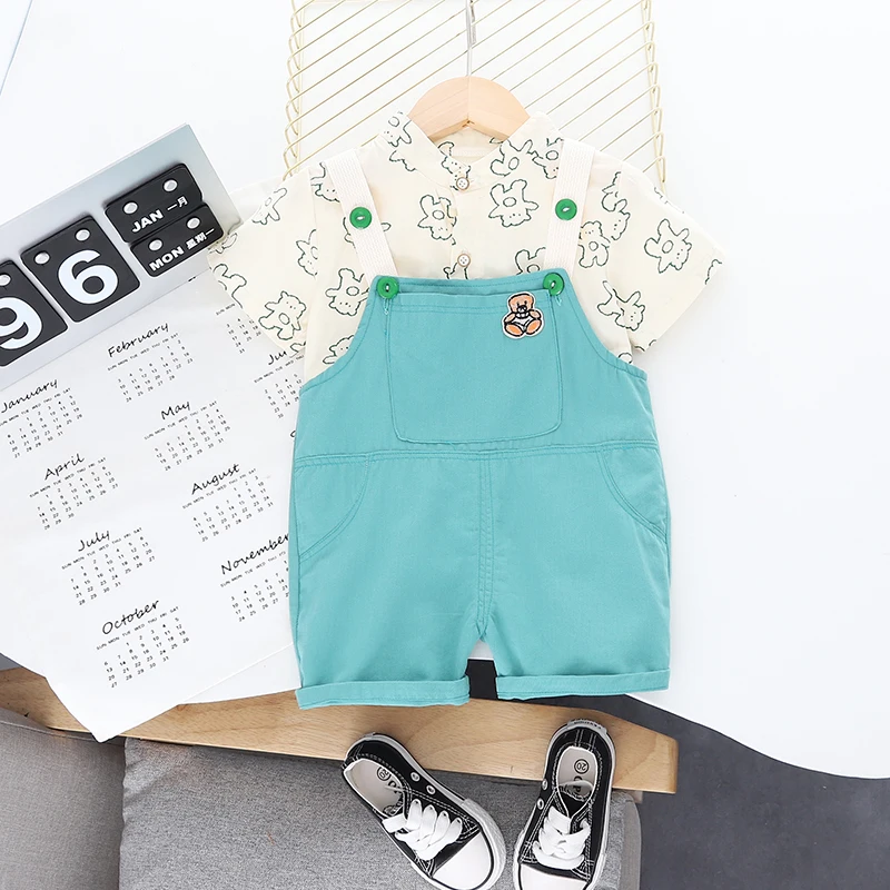 

Летняя Детская Хлопковая одежда, рубашка с принтом для маленьких мальчиков и девочек, комбинезоны, 2 шт./компл., модные спортивные костюмы для малышей