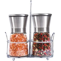 salt and pepper grinder set with metal stand holder stainless steel manual spice pepper mill for cooking kitchen tool