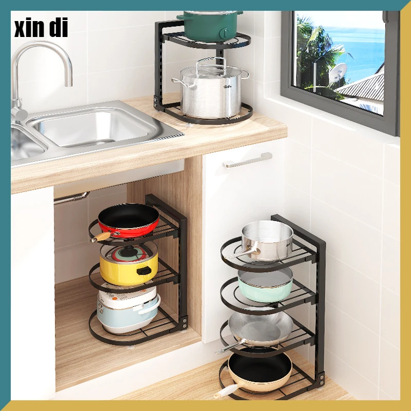 

Kitchen Stove Pot Rack Rack Multi-layer Countertop Corner Put Pot Under The Sink Cabinet Layered Storage Organizer Kitchen