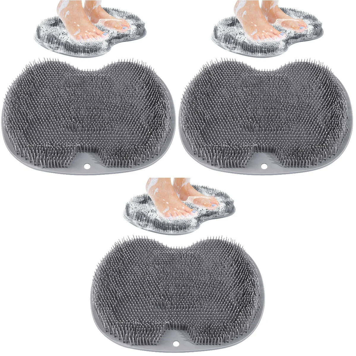 

3 Pieces Silicone Body Scrubber Men Back Artifact Shower Foot Suction Cups Scrubbers Cleaner Bath Mat