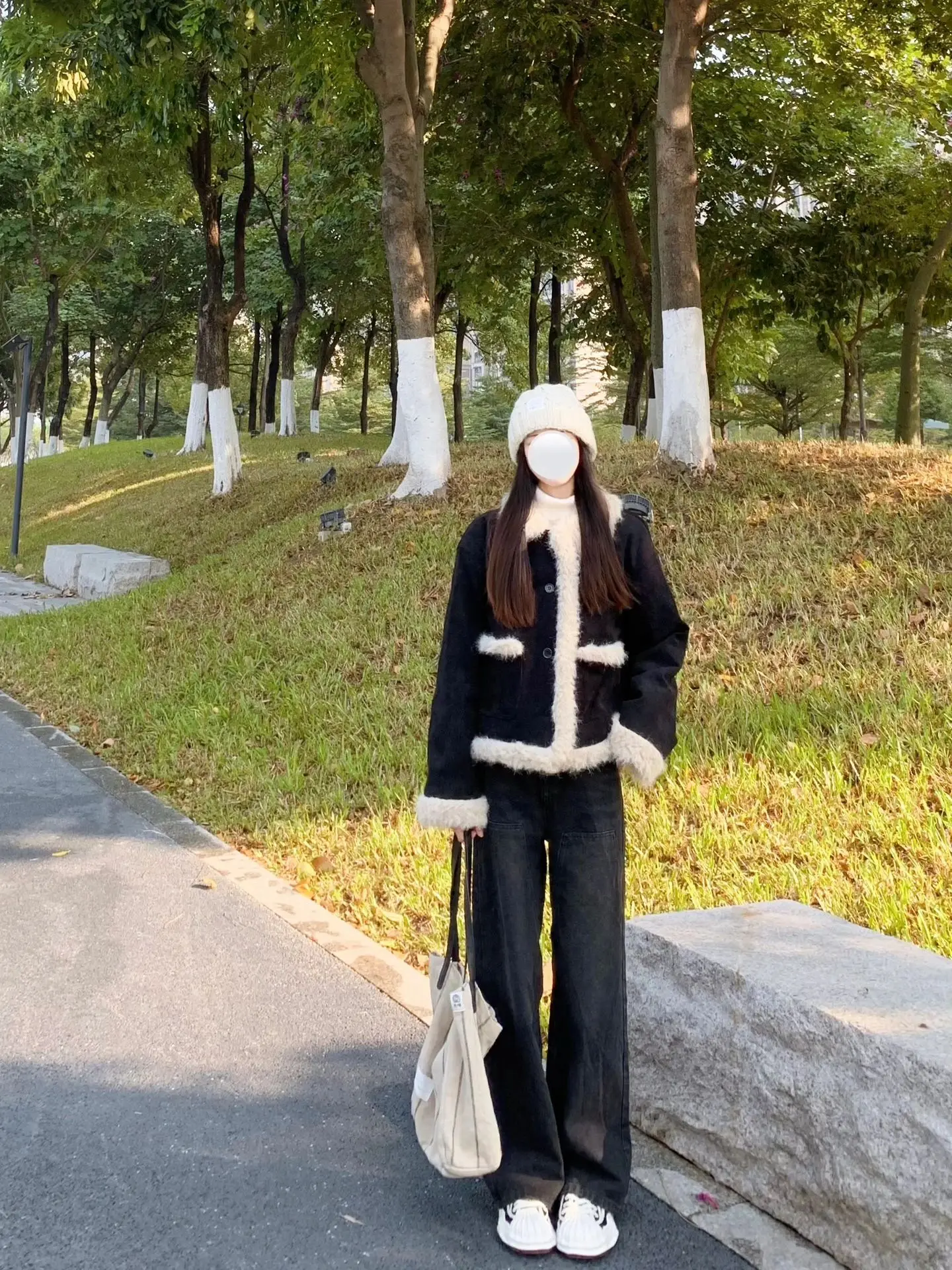 Французская изящная куртка с коротким меховым воротником на хлопковой подкладке