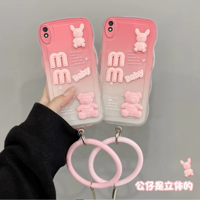 

3D Fashion Cute Doll Bear Rabbit Cartoon Luxury Silicon Phone Case On For Xiaomi Redmi 9A 9I 9AT 9i Sport Wristband Back Cover