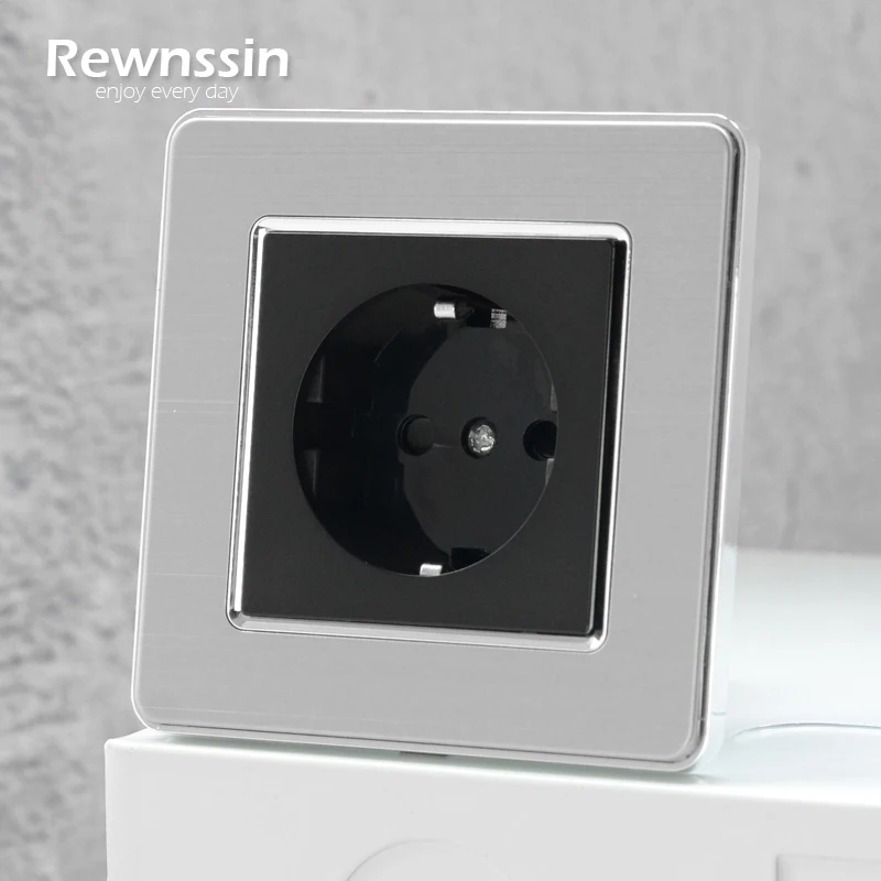 

Одинарная Двойная стандартная розетка ЕС Быстрая зарядка типа C и розетка USB Розетка из нержавеющей стали Черная электрическая розетка 110-250 ...