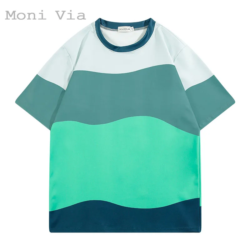 

2022 Summer Shirt Color-Blocking Half Sleeve T-Shirt Boys Youth Hong Kong Style Loose Casual Tshirt New Trend Unisex Shirt