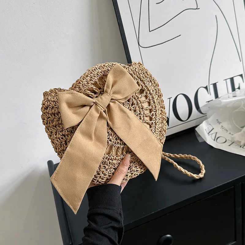 

New Ladies Straw Woven Handbag Women Holiday Beach Casual Bowknot Messenger Bags Fashion Retro Crossbody Shoulder Bags 2023