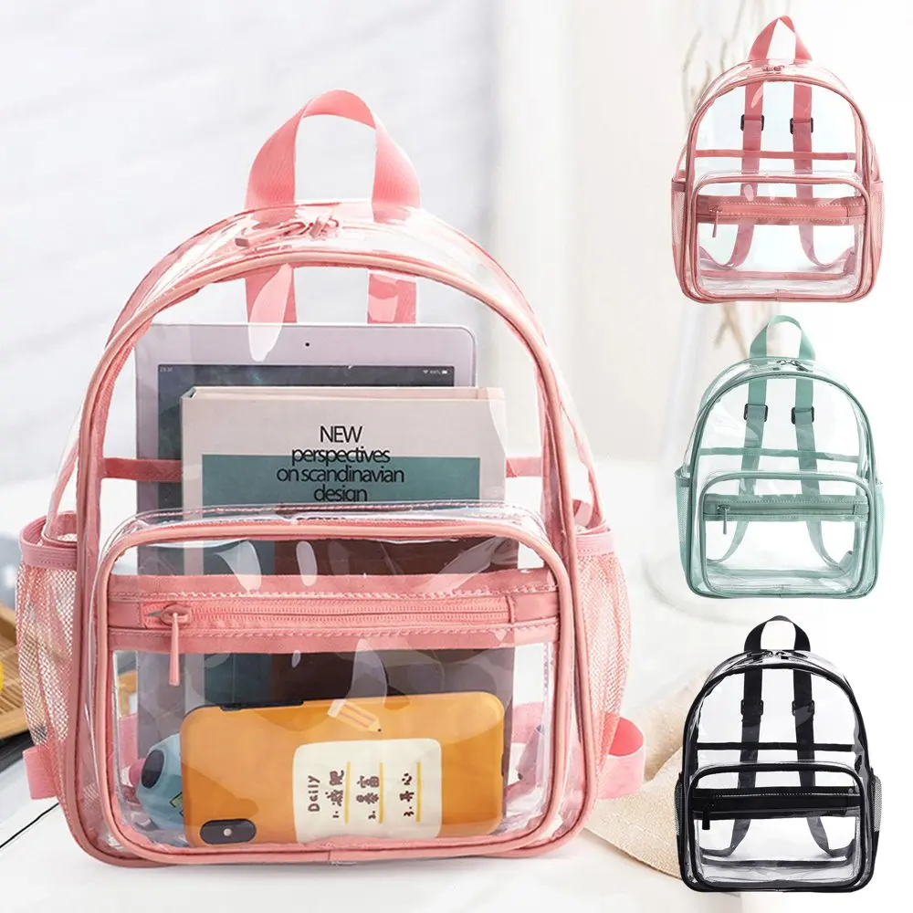 Clear Backpack, Heavy Duty PVC Transparent Backpack, See Through Backpack with Reinforced Strap, Clear Backpack Stadium Approved