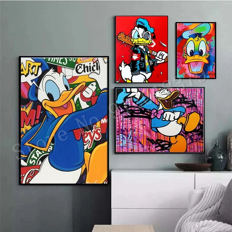 

Graffiti Mickey Mouse Donald Duck Canvas Paintings Disney Movies Posters and Prints Wall Art Pictures for Kids Room Decor Murals