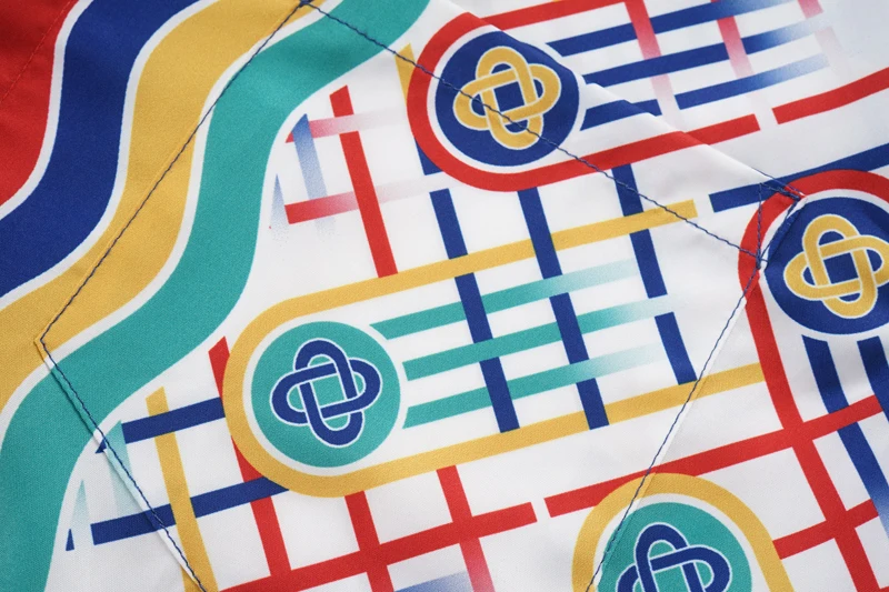 Colorful Ring Buckle Print Thin Silk Casablanca Mesh Shorts Pocket Shirt Set Men Women Hawaii Beach Seaside Surf Short Suit