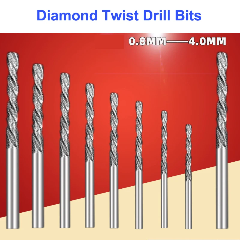 

URAN 10Pcs Diamond Coated Twist Drill Bit Set 0.8-3mm HSS Tipped Solid Bits for Jade Glass Jewelry Processing Drilling Tools