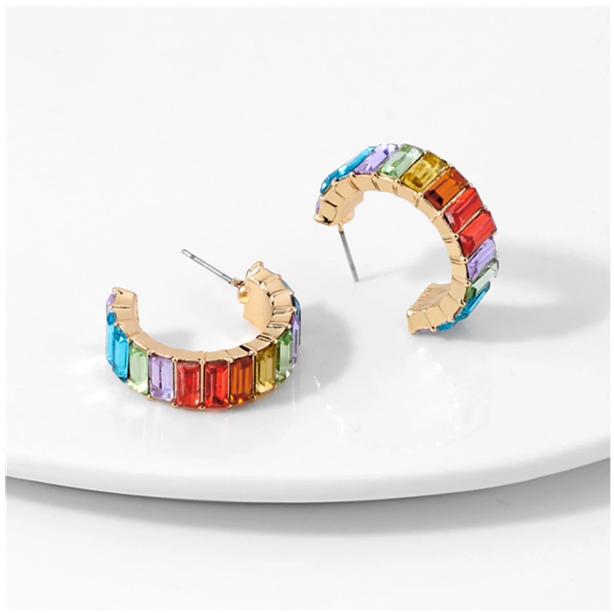 

Multicolor glass jewelry studs earrings female simple C-shaped earrings