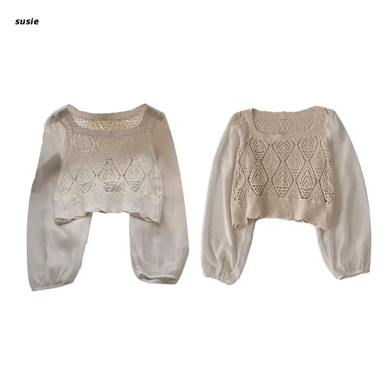 

X7YA Women Sweaters Pullover Round Neck Loose Crochet Retro Chic All-match Loose Tops