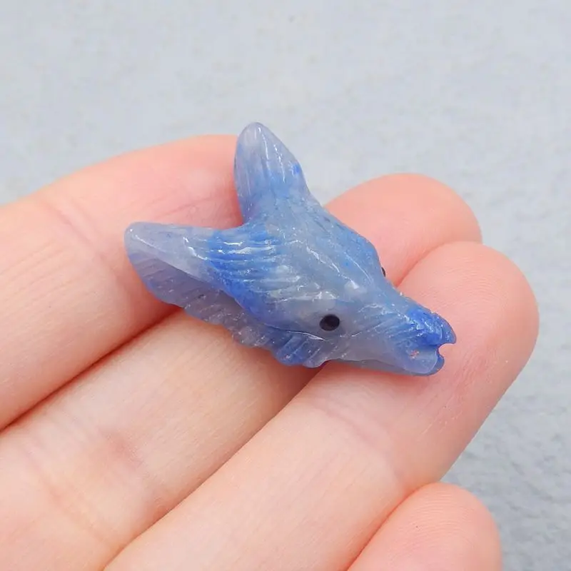 New Natural Stone Blue Aventurine Carved Wolf Head Necklace Pendant Bead,26x17x9mm 4g Semiprecious Stone Fashion Jewelry