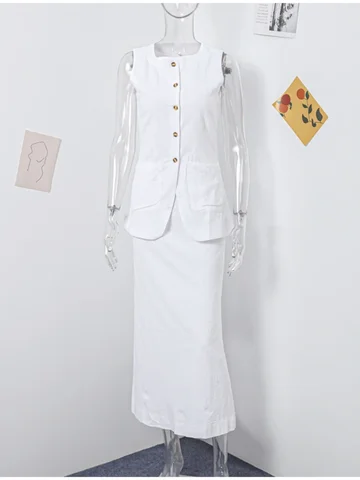 Женский костюм из двух предметов, топ с квадратным вырезом и прямая юбка с высокой талией