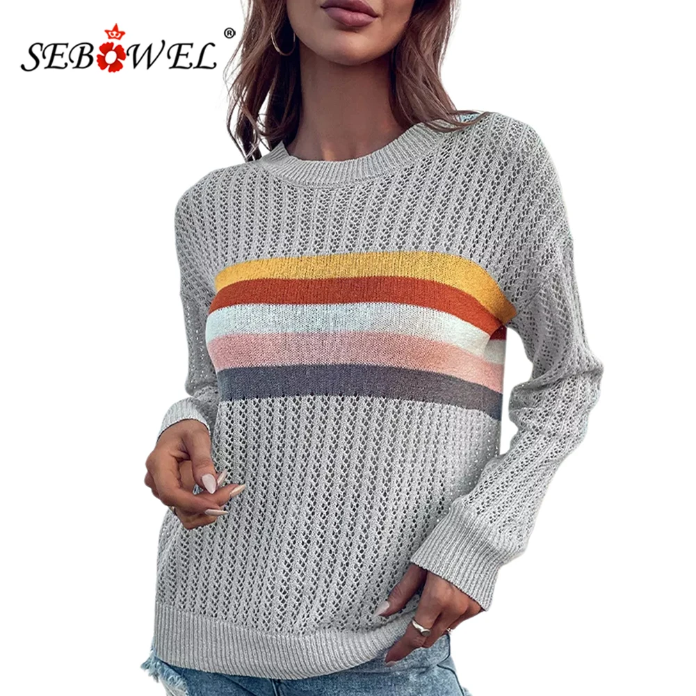 

Женский трикотажный свитер в полоску, с круглым вырезом