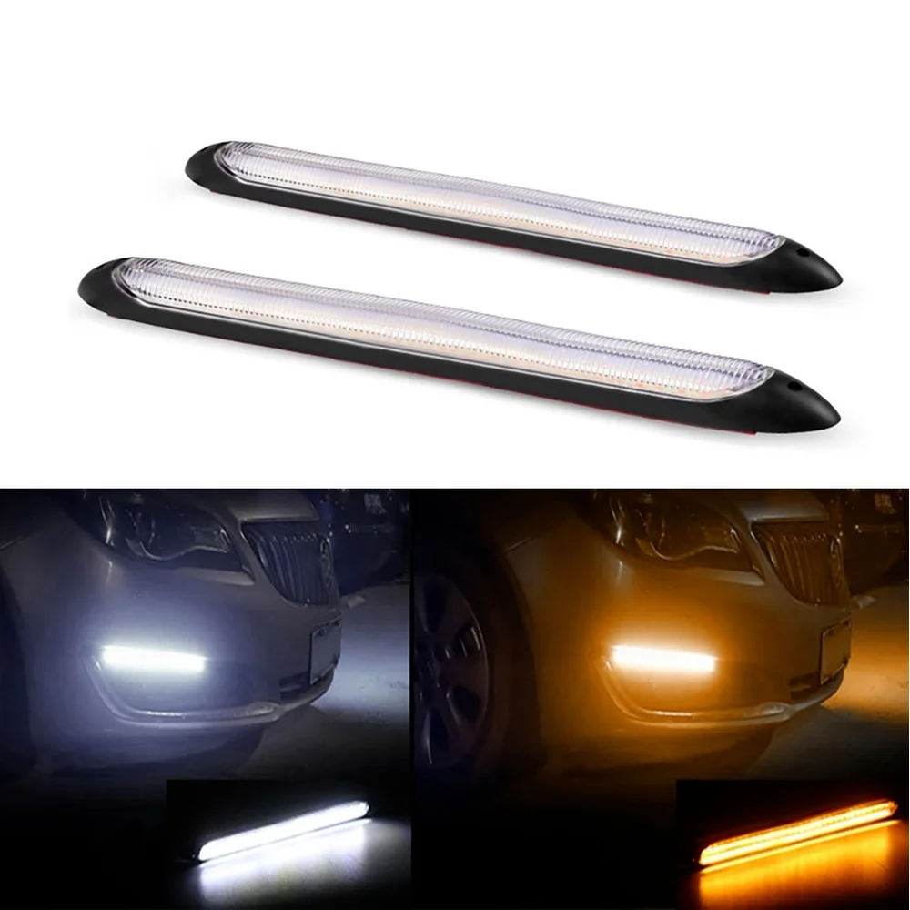 

12V Bright DRL LED Daytime Running Light for Car Headlight Sequential DRL LED Strip Turn Signal Yellow White Flow Auto Day Lamp