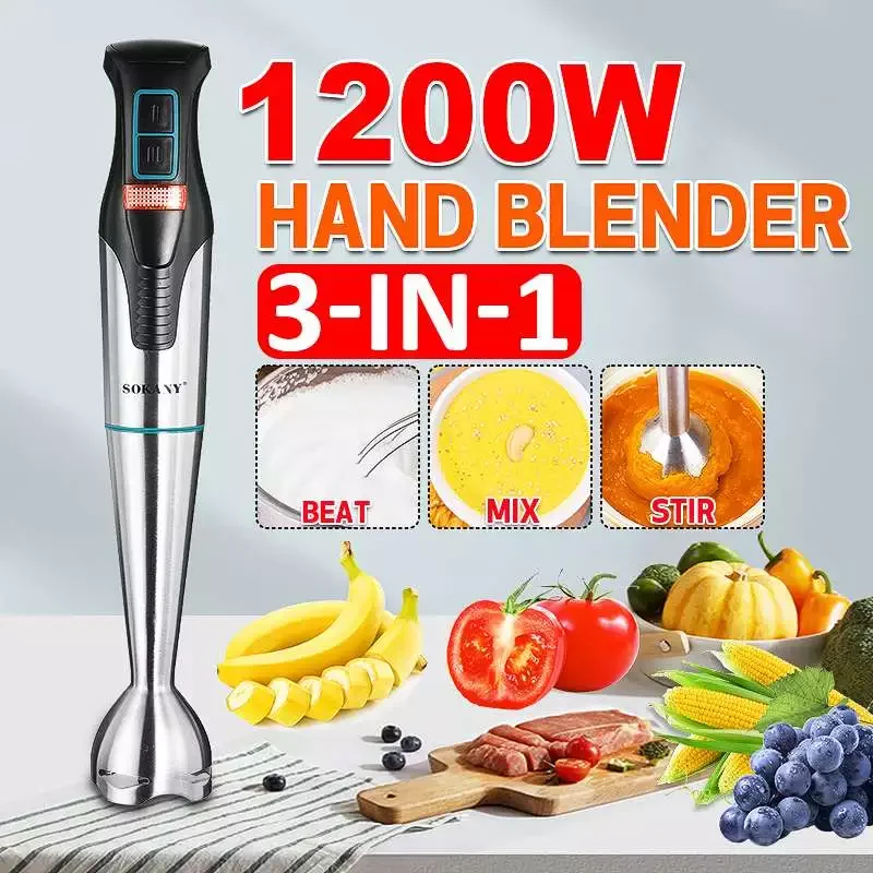

SOKANY 1200W High Power Food Mixer Blender 2 Speeds Hand Blender Electric Food Mixer Egg Beater Whisk Vegetable Stand Blend 220V
