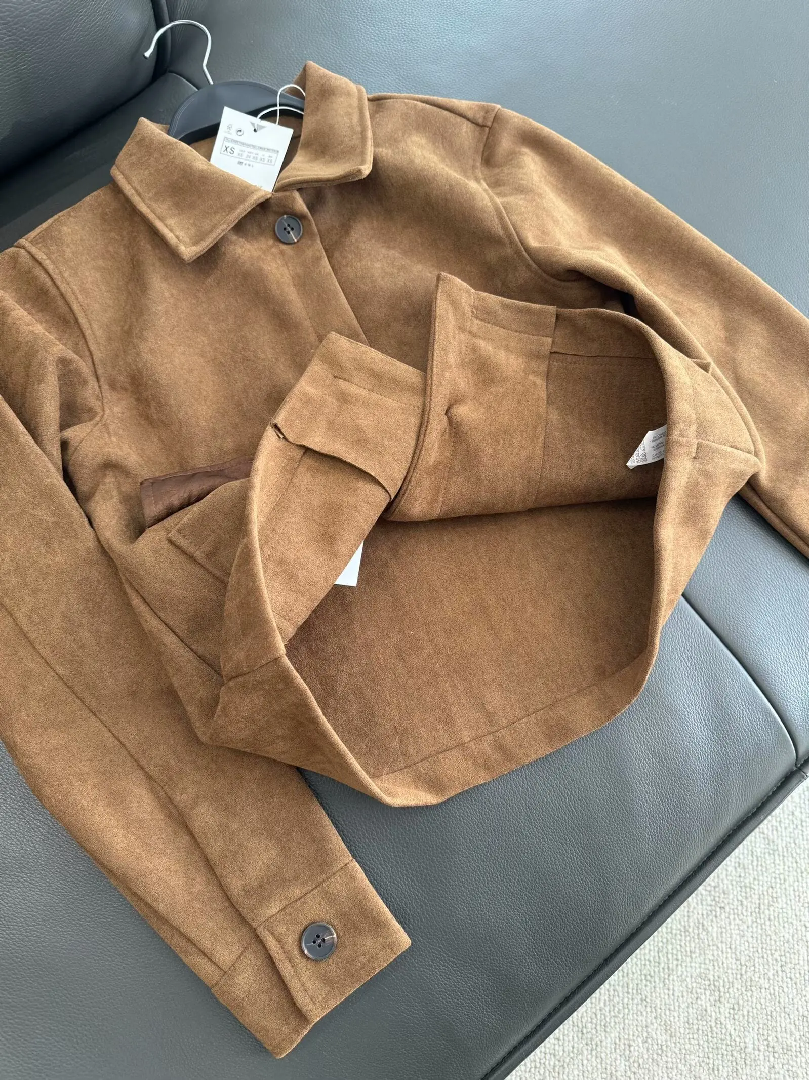 Новинка весны 2024 женская двусторонняя замшевая текстурированная короткая