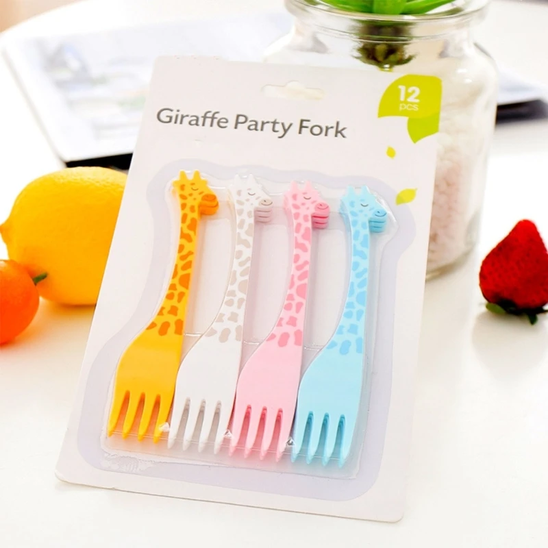 

12 шт. симпатичный мультяшный Жираф вилка для фруктов еда десерт торт салат зубочистка многоразовые 87HB