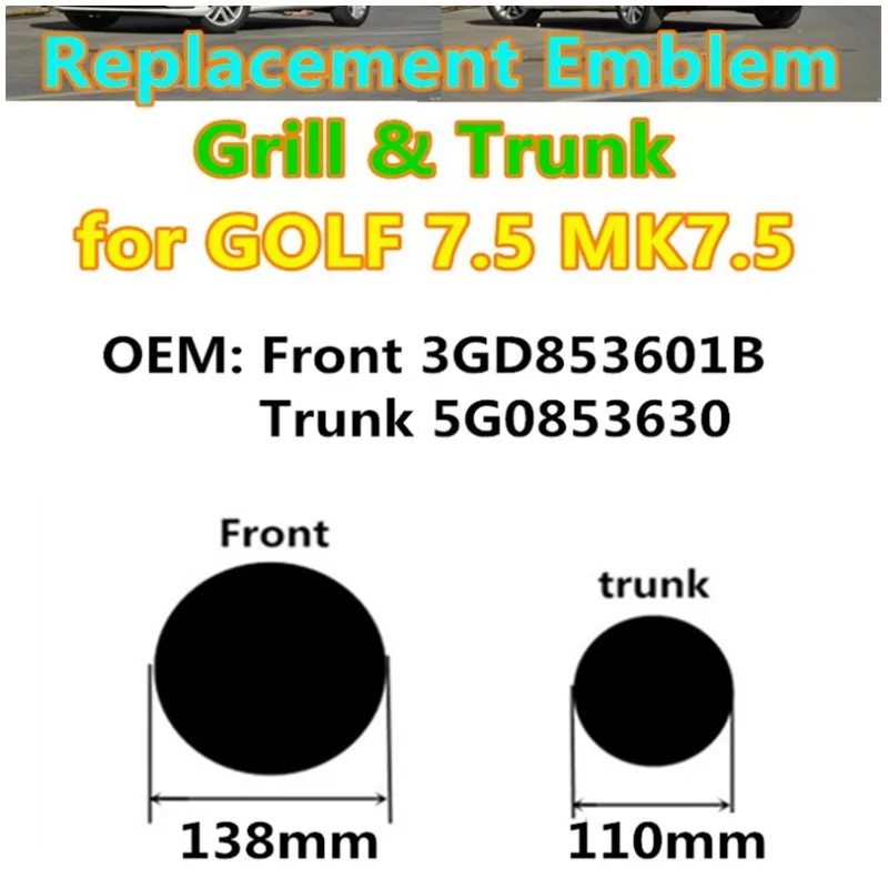 

2 шт. запасная Эмблема для переднего гриля автомобиля и значок багажника Аксессуары для 7. 5 MK7.5 2018 2019 2020 автозапчасти не наклейка на крышку