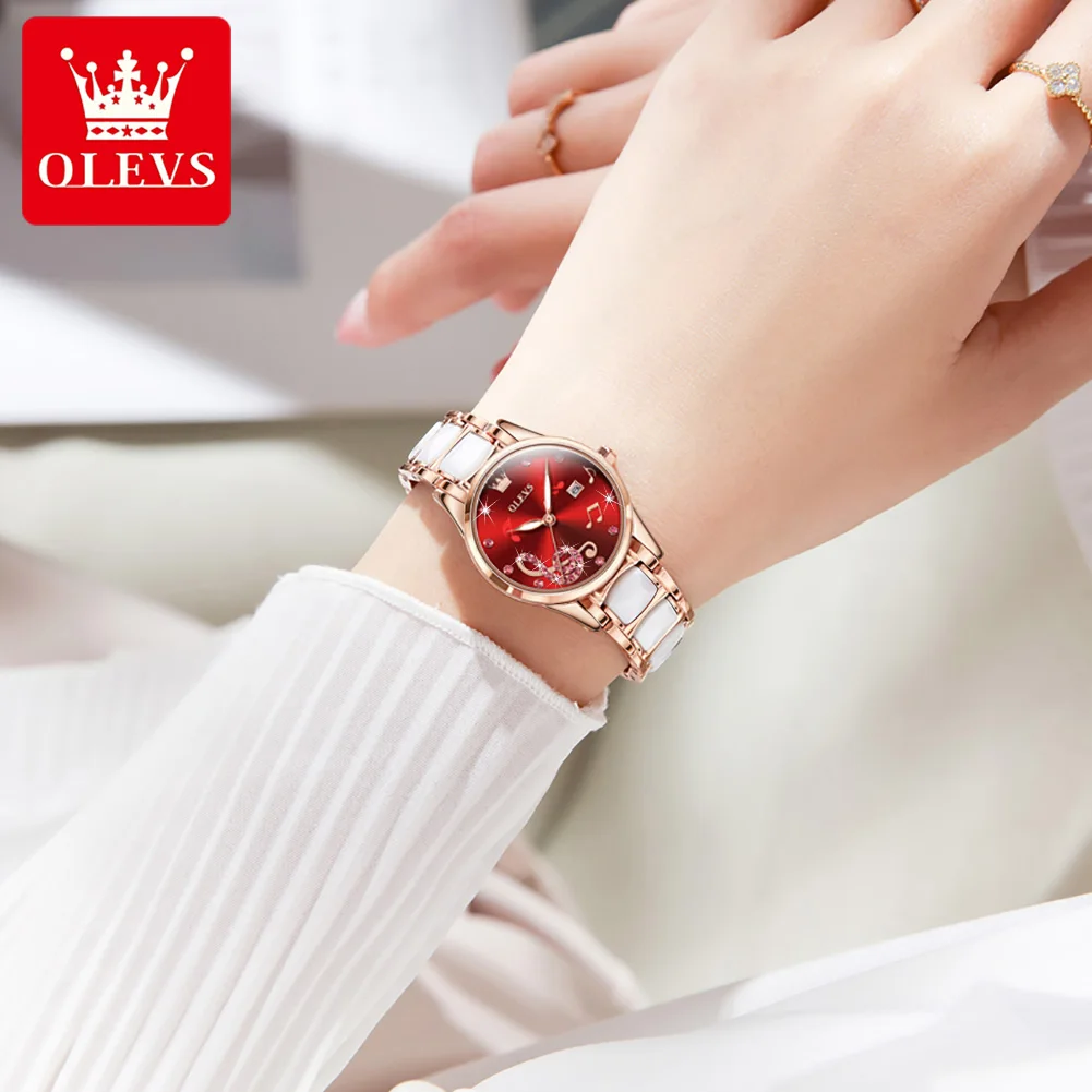 OLEVS Luxury Fashion Woman Quartz Watch Rose Gold Ceramic Strap Waterproof Ultra-thin Wristwatch Gift for Female enlarge