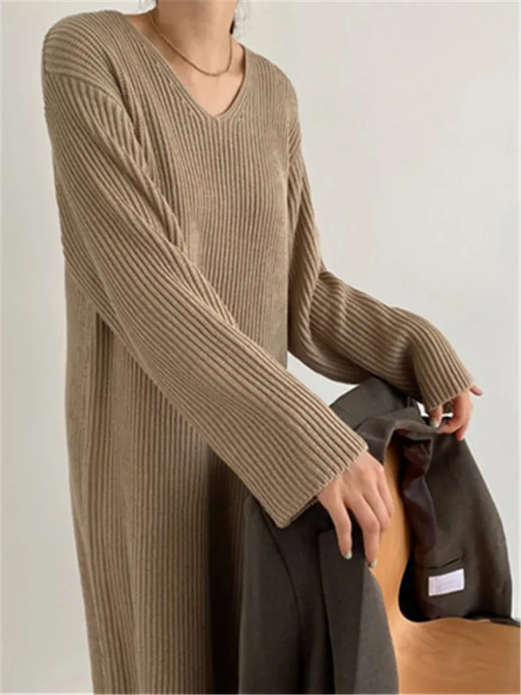Женское платье-свитер вязаные платья женские зимние свитера с длинным рукавом