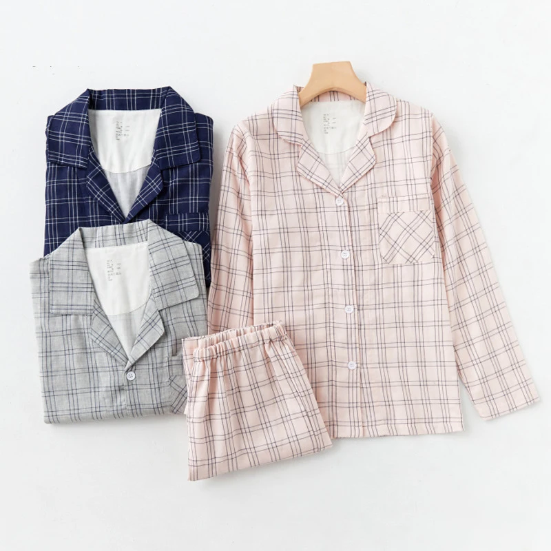 2022 New Spring Summer 100% Cotton Pajamas Set Men Unisex Homewear High Quality Full Sleeve Night Sleeping Pants Sets Two-piece