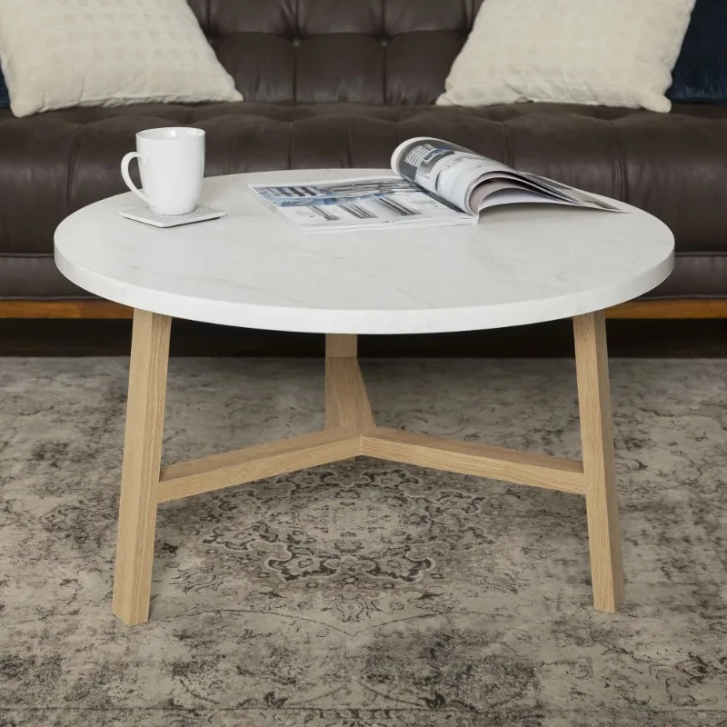

Современный круглый журнальный столик для дома, белый мрамор/искусственный дуб