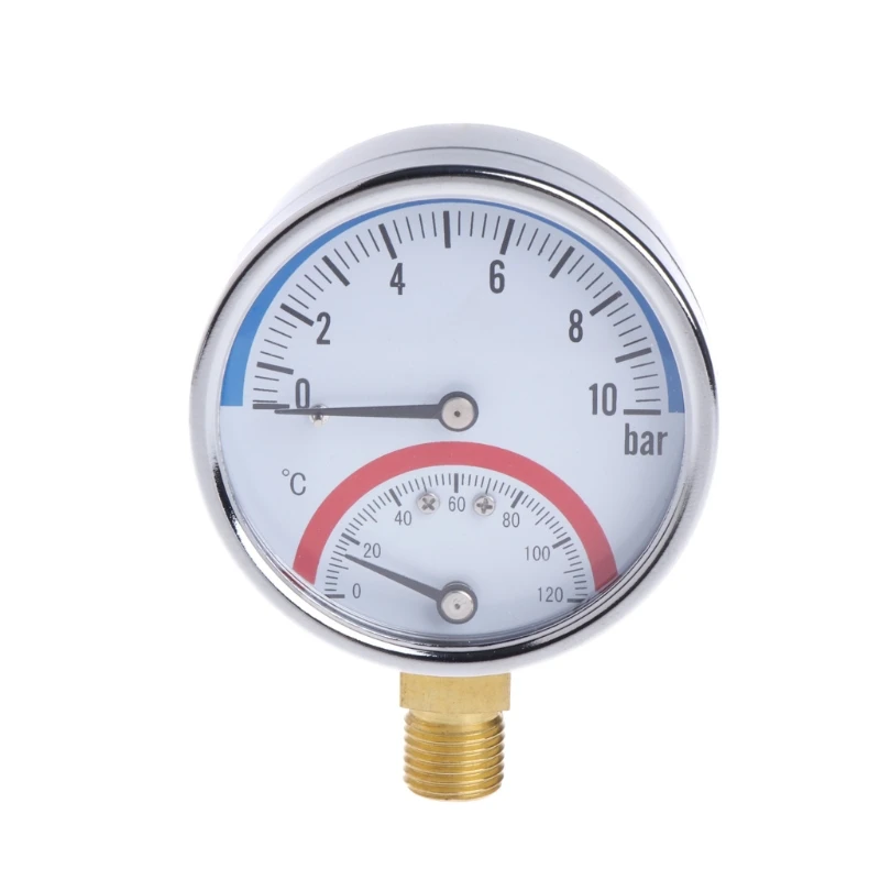 

0-10 Bar Pressure Gauge 0-120℃ Temperature Gauge Meter with G1/4 Thread Durable