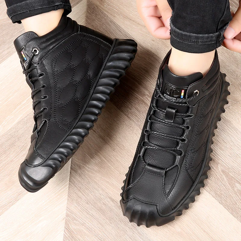 Leather Winter Snow Boots Mens Sneakers Wool Keeps Warm Outdoor Camping Hiking Sports Shoes Casual Sneakers Male Winter Footwear