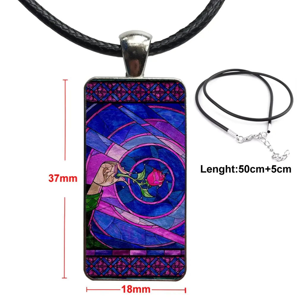 Funny Stained Glass Castle Freshly Steel Color Glass Cabochon With Rectangle Shaped Pendant Choker Black Hematite Necklace For images - 6