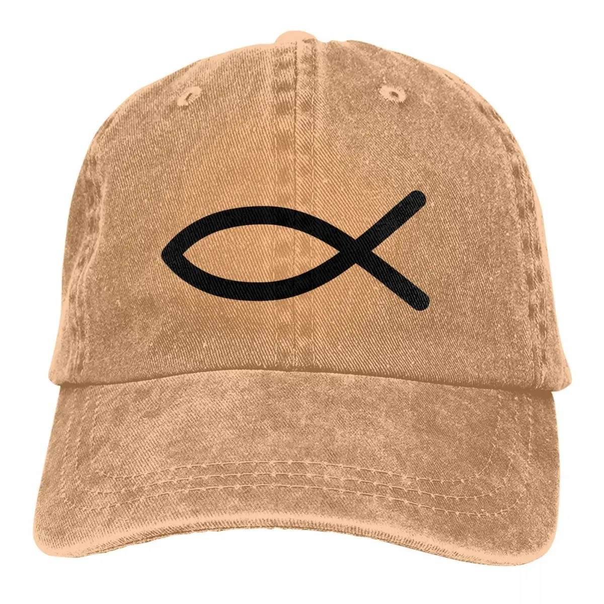 

Washed Men's Baseball Cap Ichthus Trucker Snapback Caps Dad Hat Jesus God Cross Golf Hats