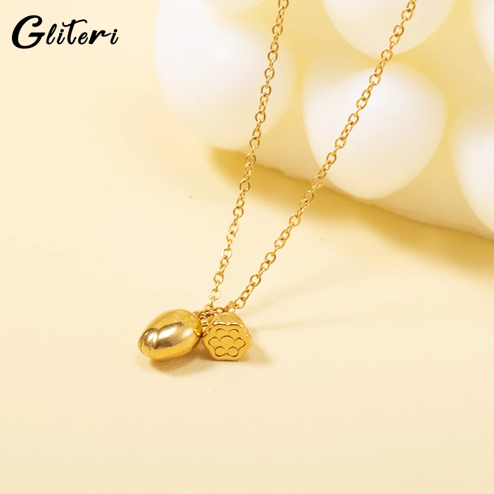 

GEITERI Gold Color Lotus Pendant Necklaces For Women Girls Titanium Steel Lotus Seed Pendant Clavicular Chain Jewelry Female New